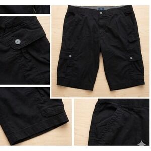 George Men Black Cargo Shorts Size 42 Multi-Pocket Casual Outdoor Cotton Blend